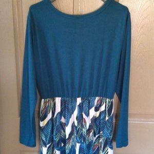 Teal and Leaf Print Maxi Dress